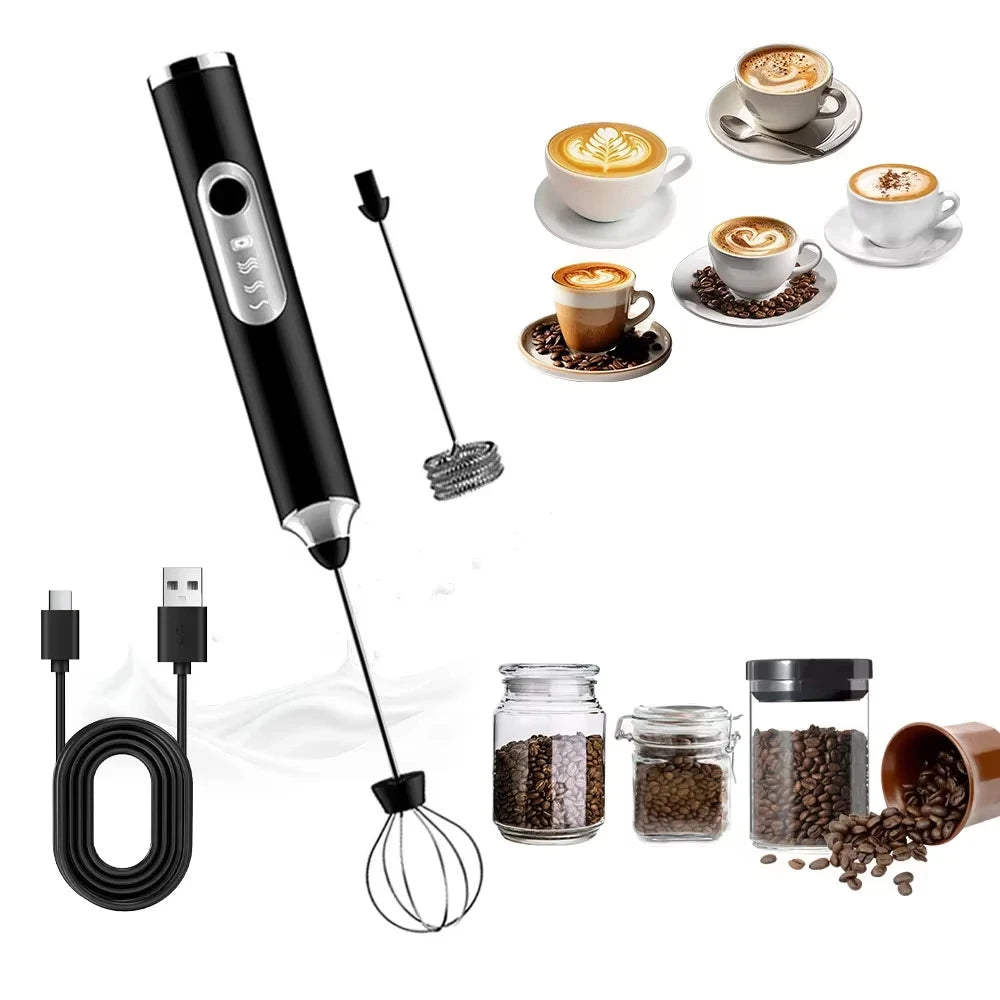 Wireless Electric Milk Coffee Mixer 3-Speed USB Charging Egg Beater for Latte Cappuccino Hot Chocolate Foam Maker