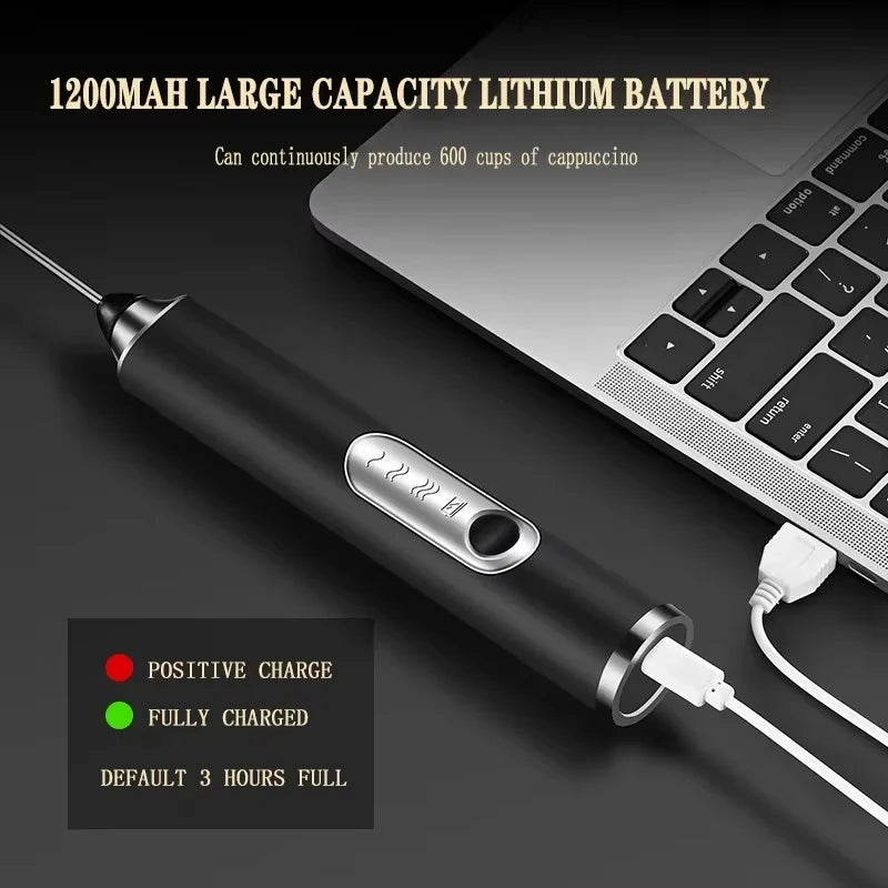 Wireless Electric Milk Coffee Mixer 3-Speed USB Charging Egg Beater for Latte Cappuccino Hot Chocolate Foam Maker