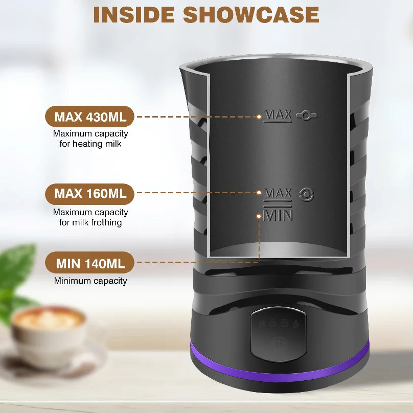Electric Milk Frother and Steamer Hot Chocolate Machine 400W 4 in 1 Temperature Control 600ml Hot and Cold Milk Foam Maker for L
