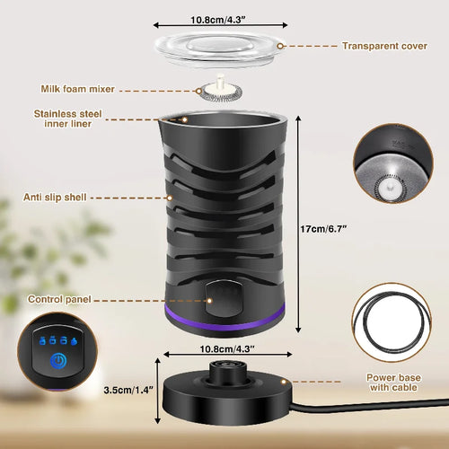 Electric Milk Frother and Steamer Hot Chocolate Machine 400W 4 in 1 Temperature Control 600ml Hot and Cold Milk Foam Maker for L
