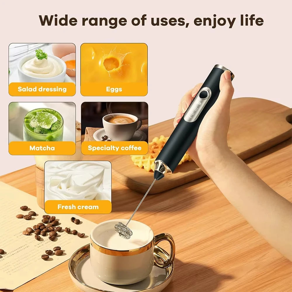 Wireless Electric Milk Coffee Mixer 3-Speed USB Charging Egg Beater for Latte Cappuccino Hot Chocolate Foam Maker