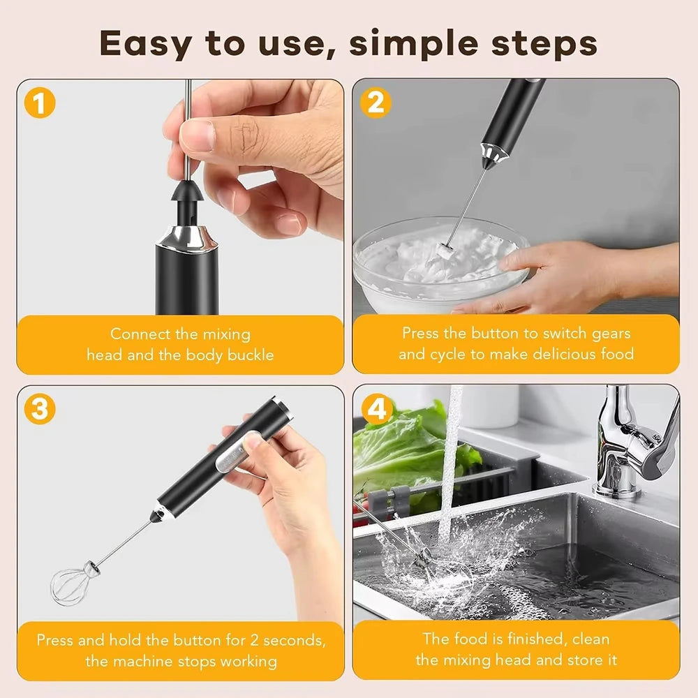 Wireless Electric Milk Coffee Mixer 3-Speed USB Charging Egg Beater for Latte Cappuccino Hot Chocolate Foam Maker